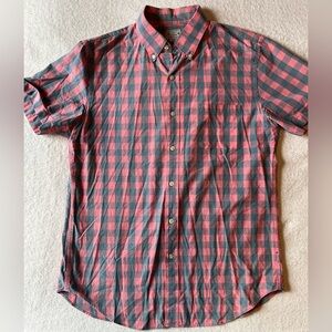 J Crew Short Sleeve Button Down, Muted Red Gray Checkered Short, Mens M